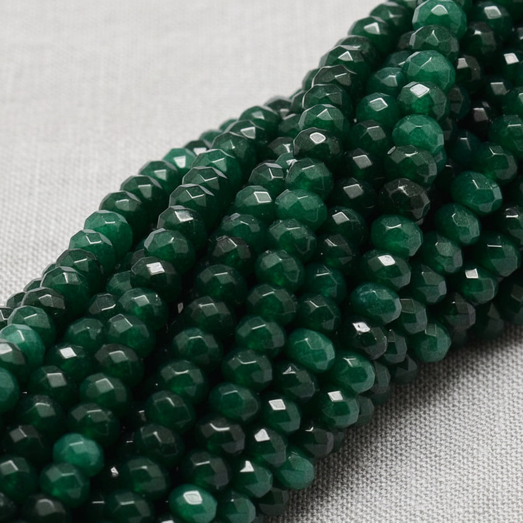 Malaysian Natural Jade — Faceted Rondelle 4x2mm | Dark Green | Strand ~36 cm