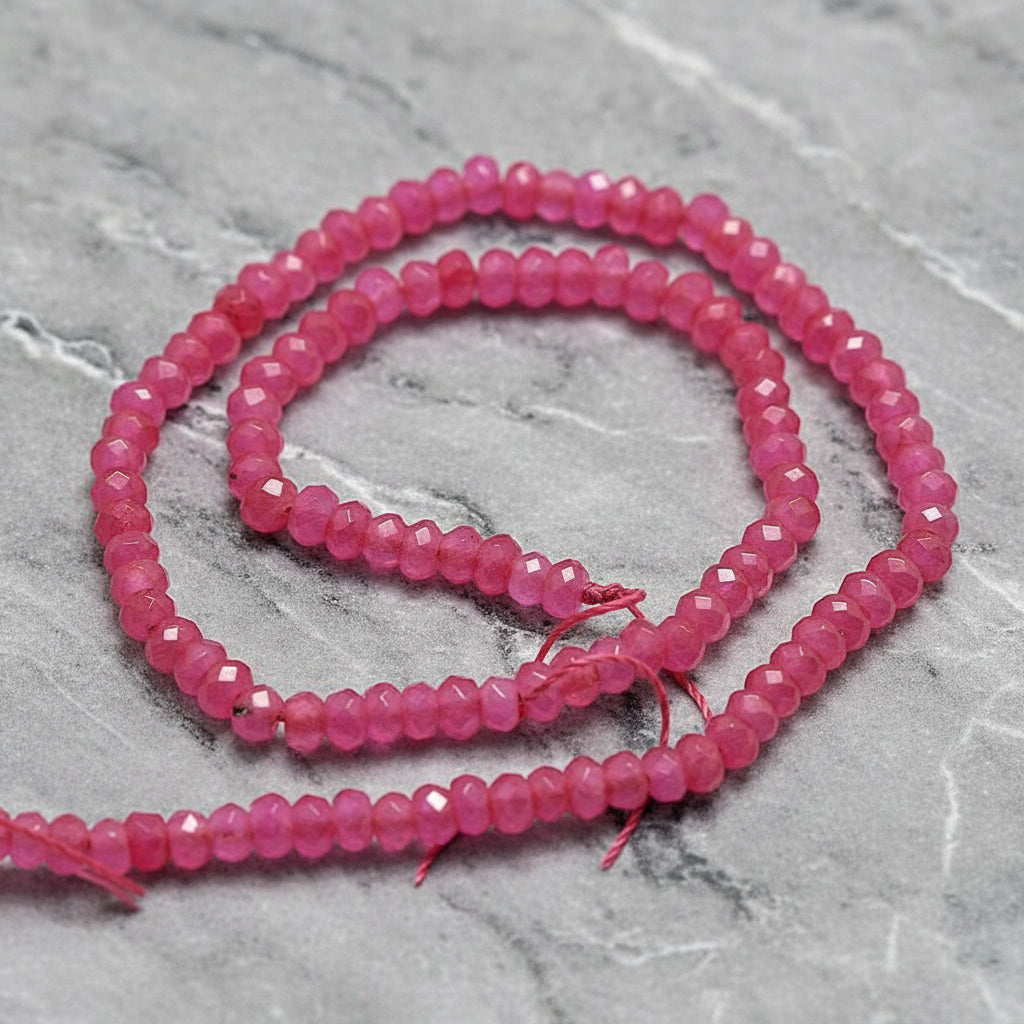Malaysian Natural Jade — Faceted Rondelles 4x2mm | Deep Pink | Strand ~36 cm