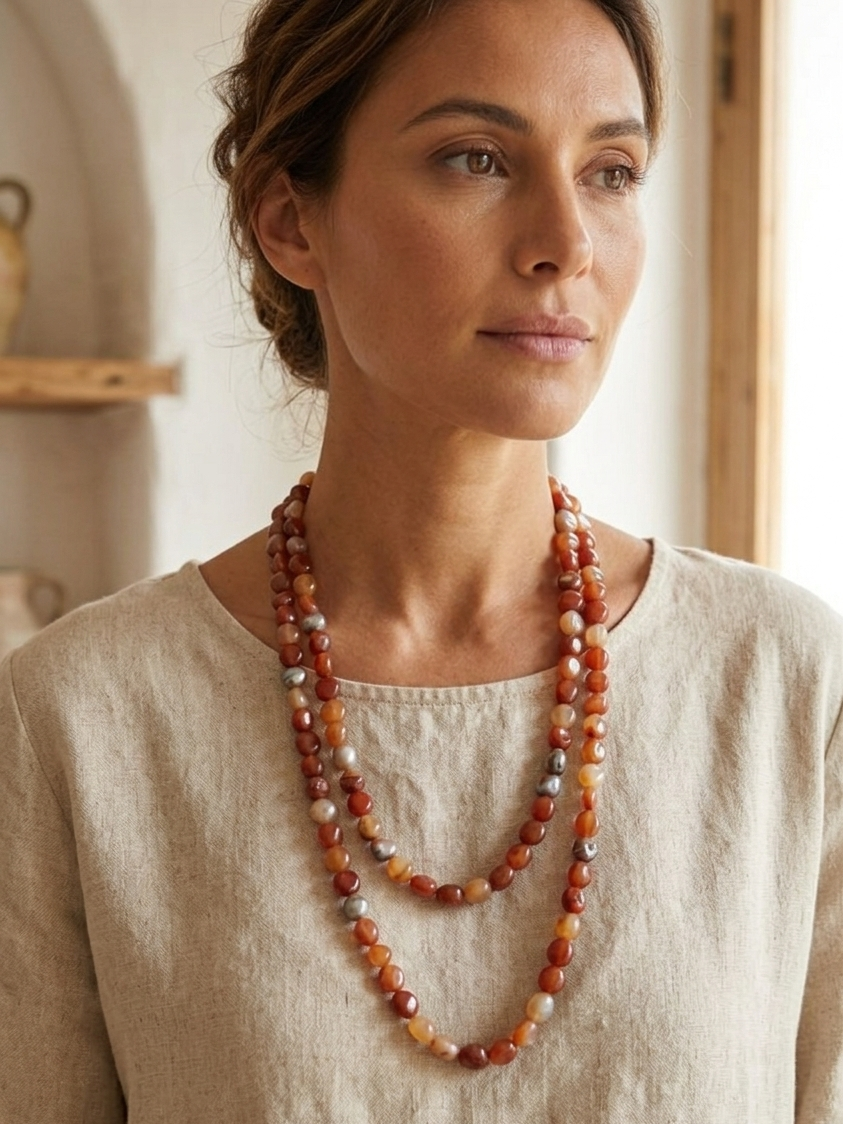 Brazilian Red Agate Necklace — Nuggets 10x12mm | 120 cm