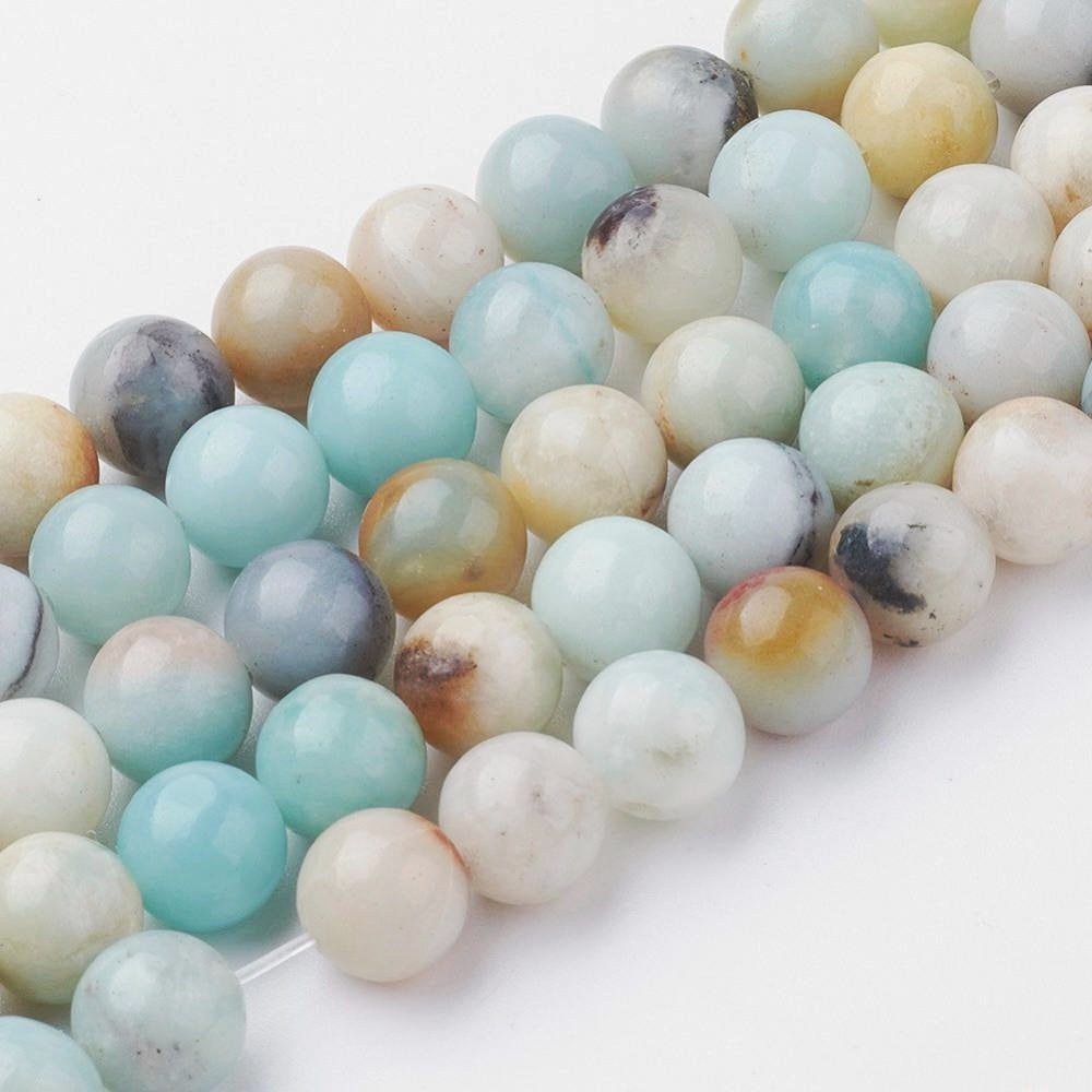 Fleur Amazonite Naturelle — Perles Rondes 4/6/8/10mm | Fil ~38 cm