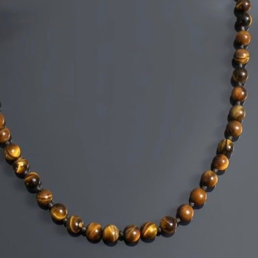 Collana Mala di Occhio di Tigre ed Ematite — Sfere 10mm | 80 cm