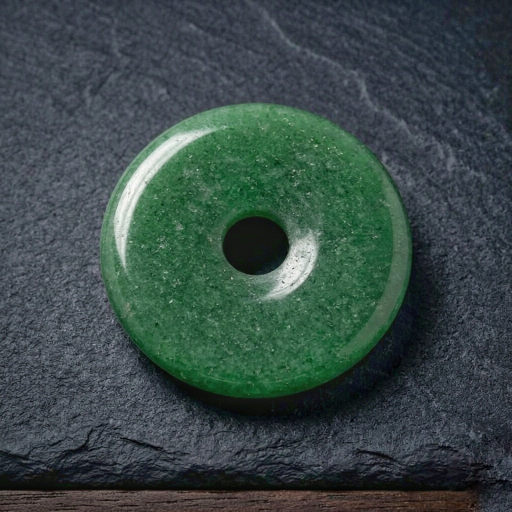 Natural Green Aventurine — Donut Pendant 50x7mm
