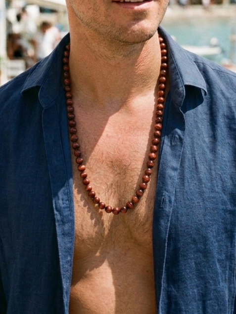 Red Tiger's Eye Mala Necklace — 8mm Beads | 75 cm