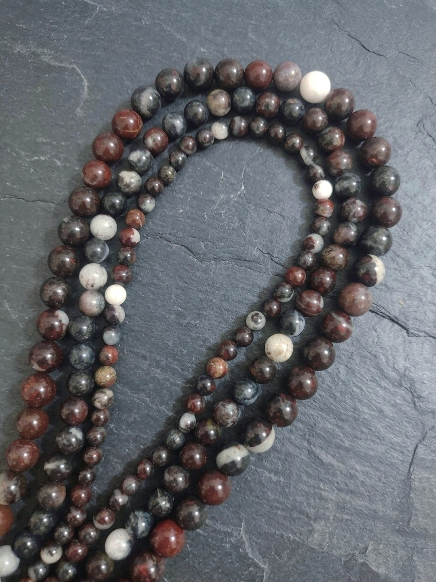 Brecciated Jasper Mala Necklace — 6/8/10mm Beads | 75 cm
