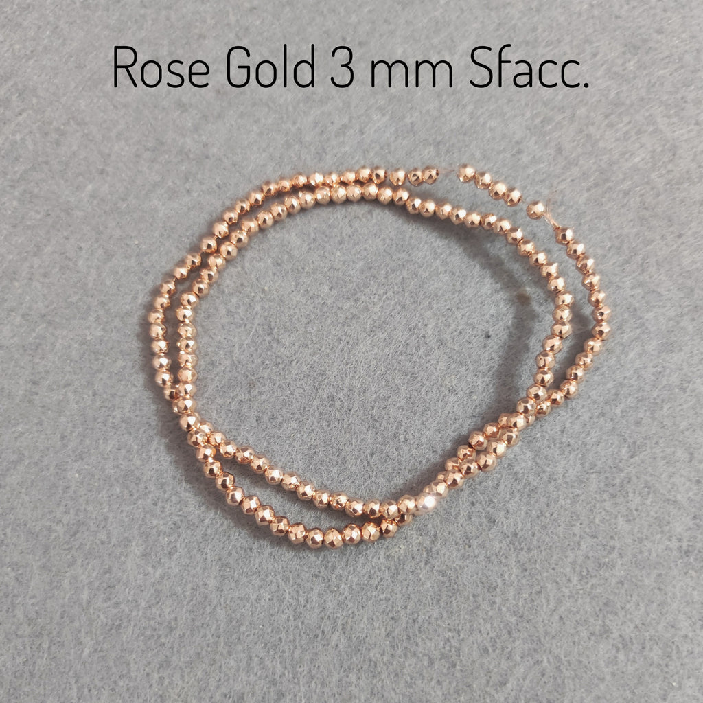 Ematite — Perline Sfaccettate 3mm | Medium Gold, Rose Gold | Filo ~40 cm