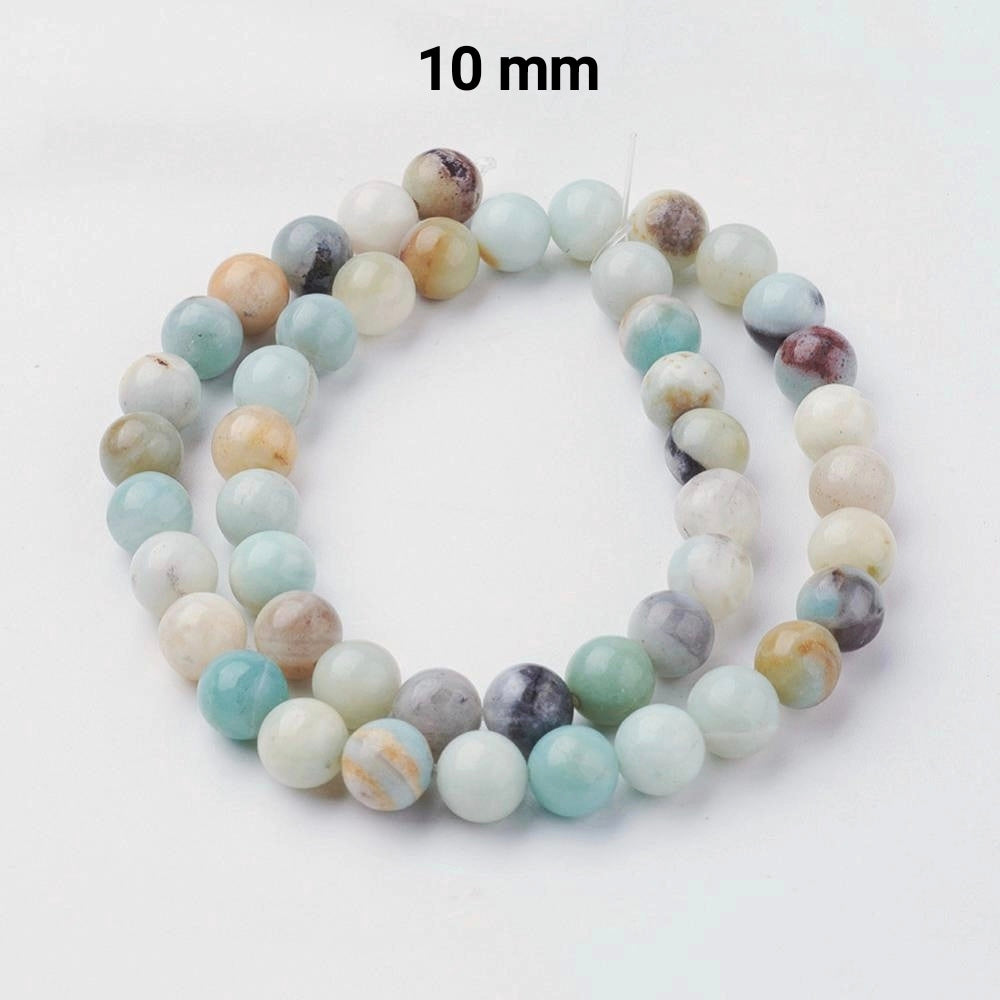 Fleur Amazonite Naturelle — Perles Rondes 4/6/8/10mm | Fil ~38 cm