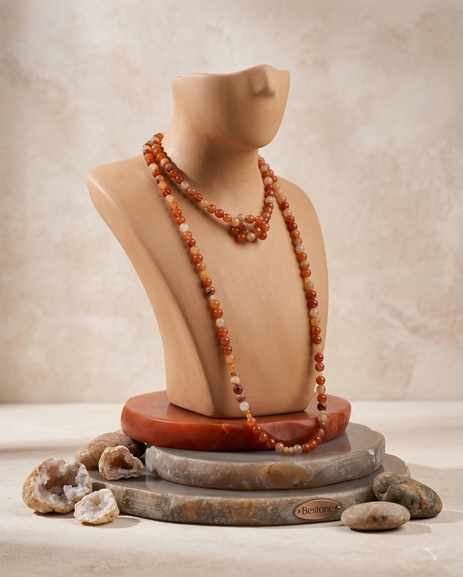Long Natural Golden Silk Jade Necklace — 4/8mm Beads | 150 cm