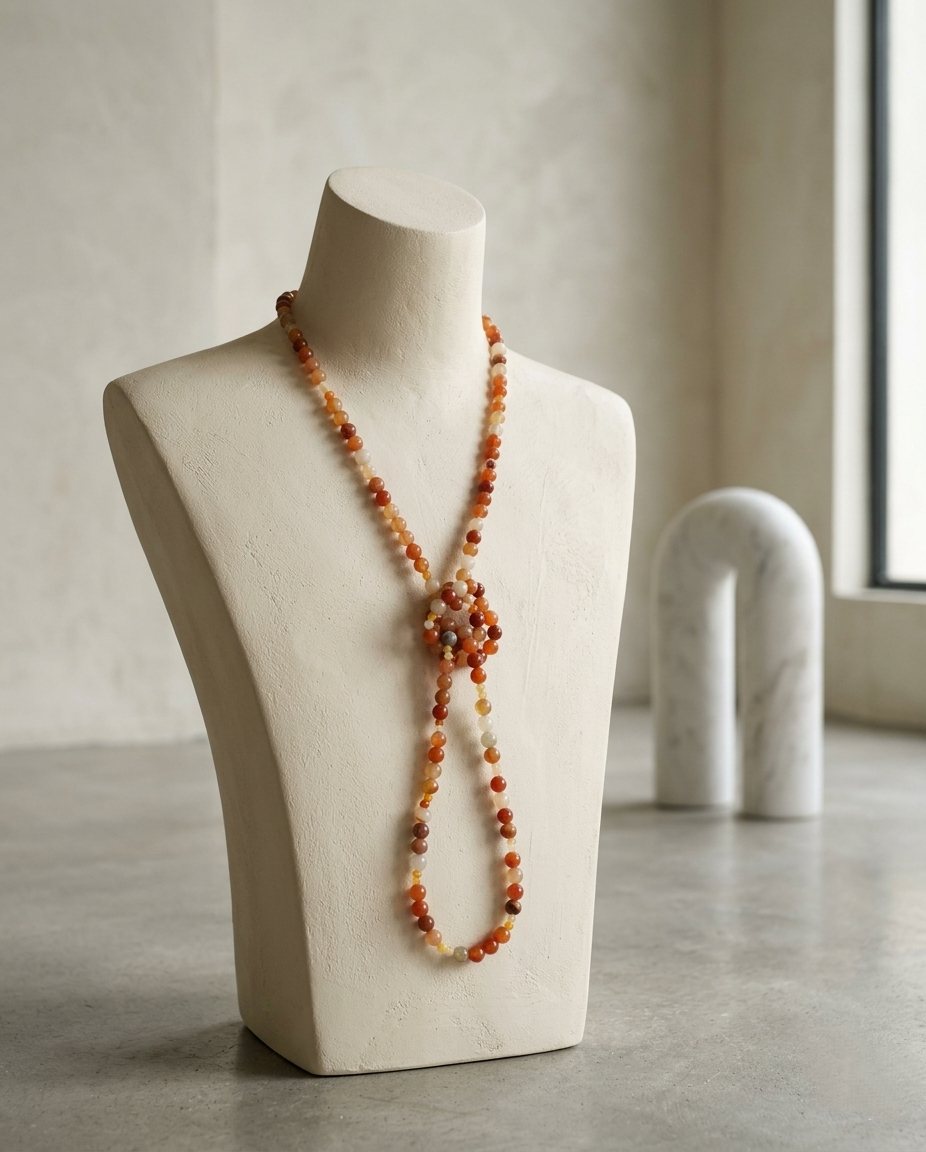 Long Natural Golden Silk Jade Necklace — 4/8mm Beads | 150 cm