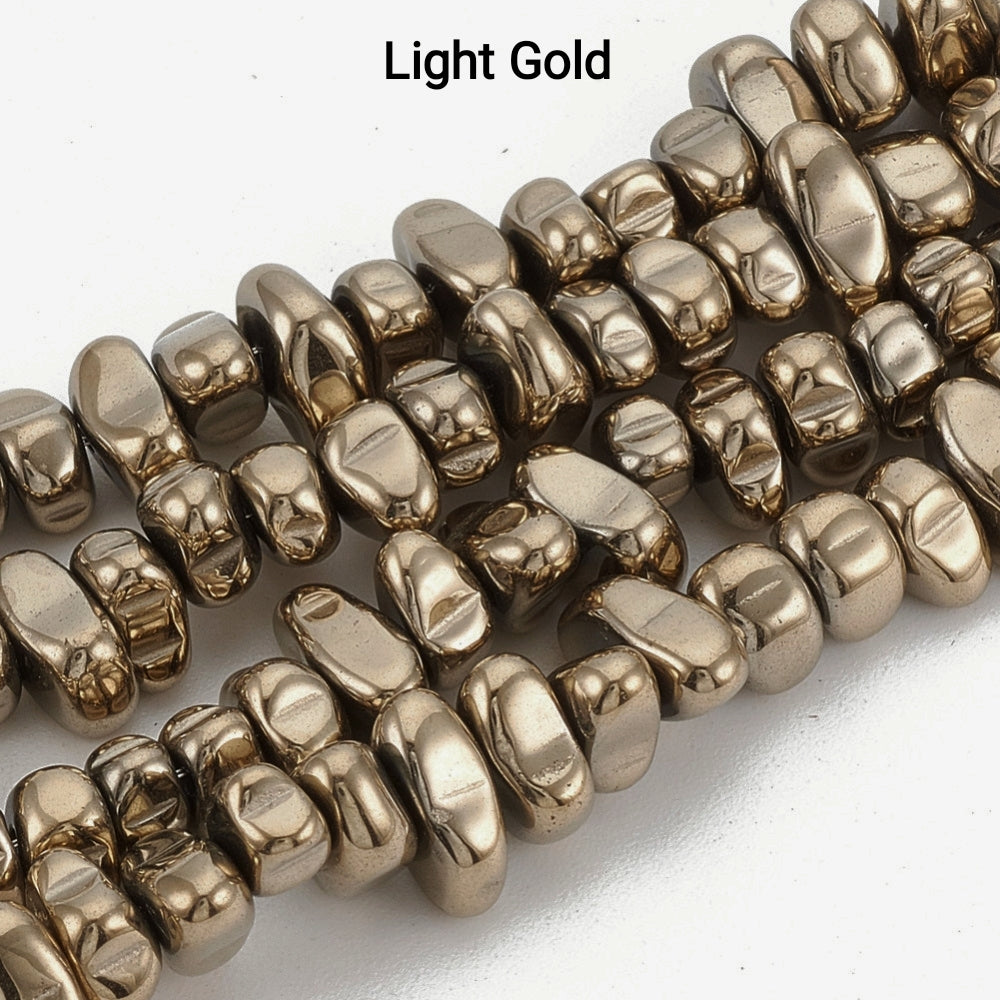 Ematite — Nuggets 4,5/10mm | Silver, Platinum, Light Gold | Filo ~38 cm