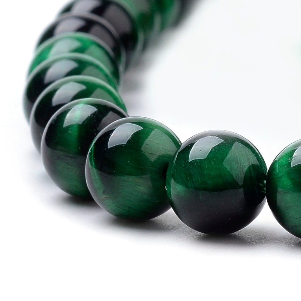 Œil-de-tigre vert naturel — Perles rondes 8 mm | Fil ~ 38 cm