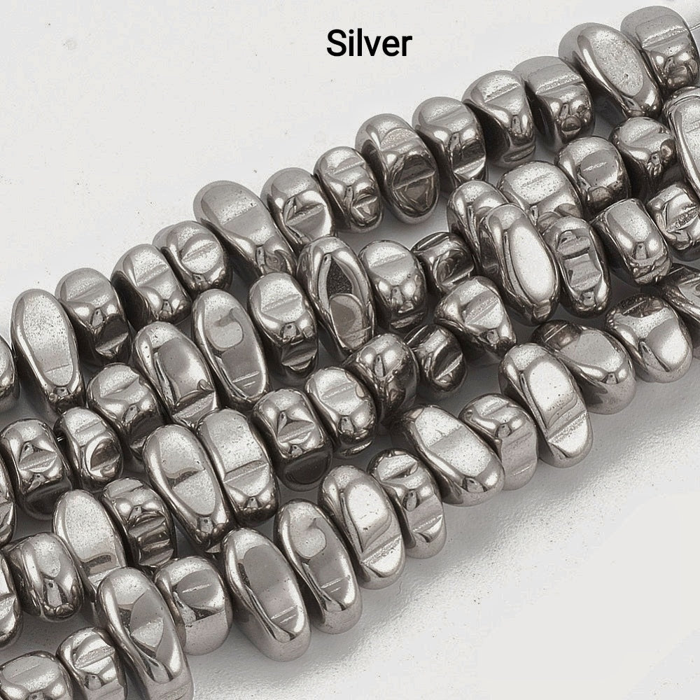 Ematite — Nuggets 4,5/10mm | Silver, Platinum, Light Gold | Filo ~38 cm