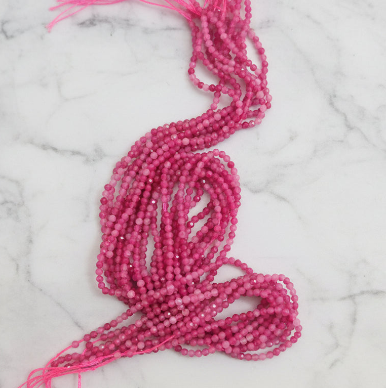 Natural Pink Tourmaline — Faceted Beads 2/3/4mm | Strand ~38 cm