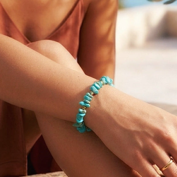 Bracciale di Turchese ed Ematite Dorata — Chips 3-5mm | 19 cm