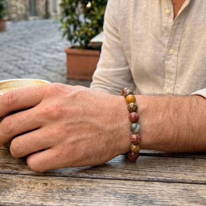 Bracciale di Diaspro Picasso — Sfere 10mm | 19-22 cm