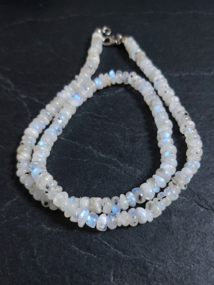 White Labradorite (Rainbow Moonstone) Necklace — Rondelle 3-5mm | 50 cm