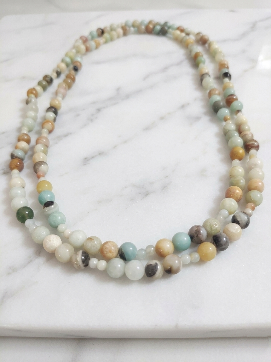 Long Necklace with Natural Flower Amazonite — Stones 4/8mm | 150 cm