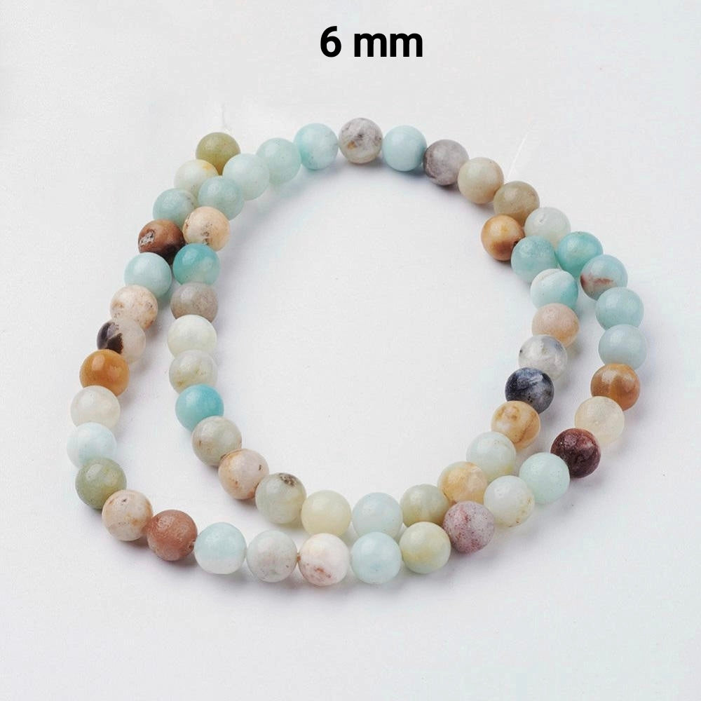 Fleur Amazonite Naturelle — Perles Rondes 4/6/8/10mm | Fil ~38 cm