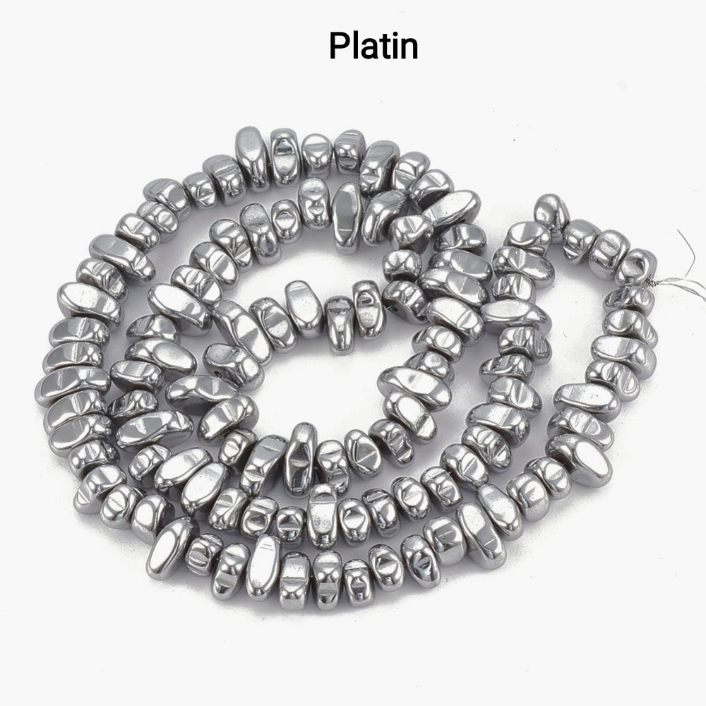 Ematite — Nuggets 4,5/10mm | Silver, Platinum, Light Gold | Filo ~38 cm