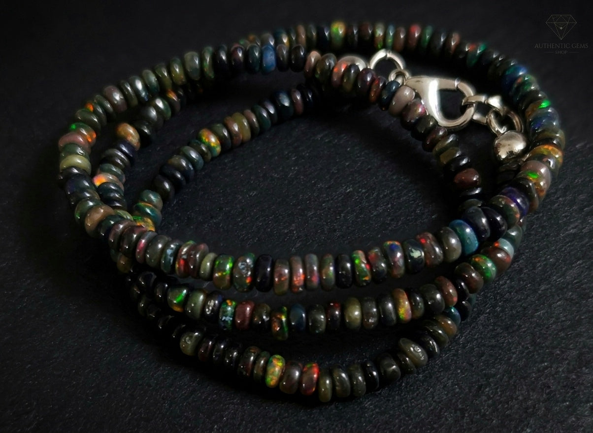 Dark Welo Opal Choker Necklace — Cabochon Rondelles 3mm | 40 cm