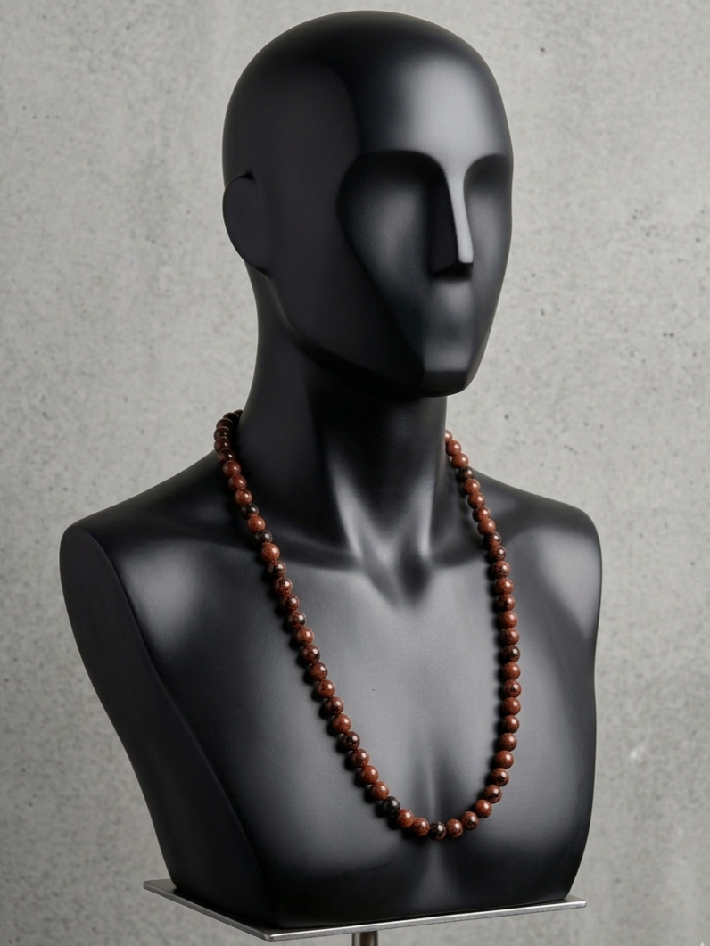 Collana Mala di Ossidiana Mogano — Sfere 10mm | 75 cm