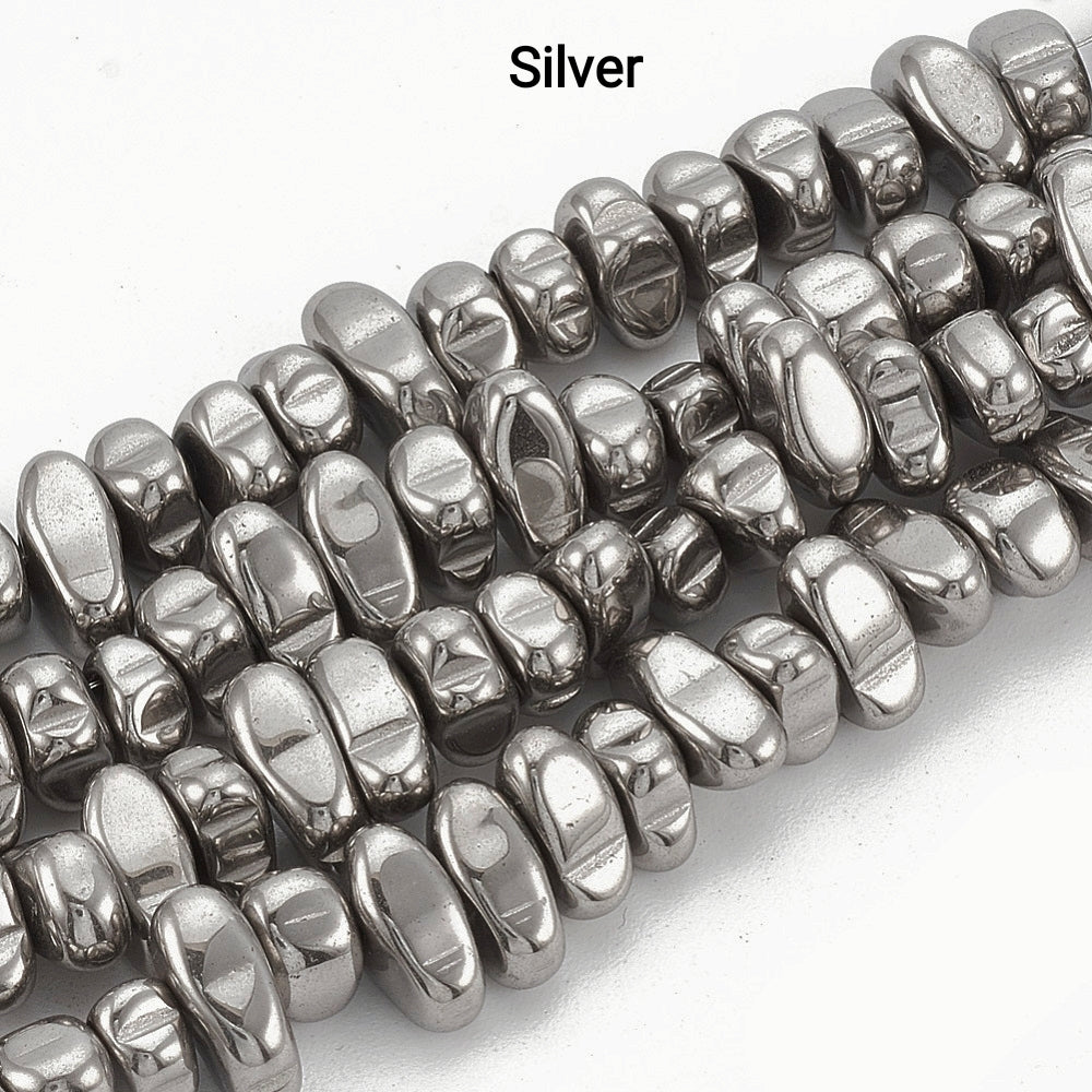 Ematite — Nuggets 4,5/10mm | Silver, Platinum, Light Gold | Filo ~38 cm