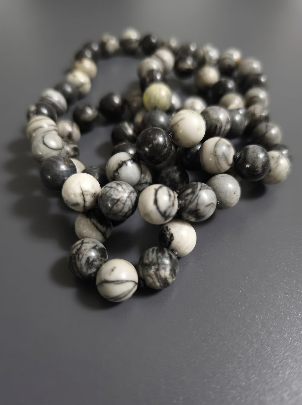 Collana Mala annodata di Diaspro Silk Netstone — Sfere 10mm | 80 cm
