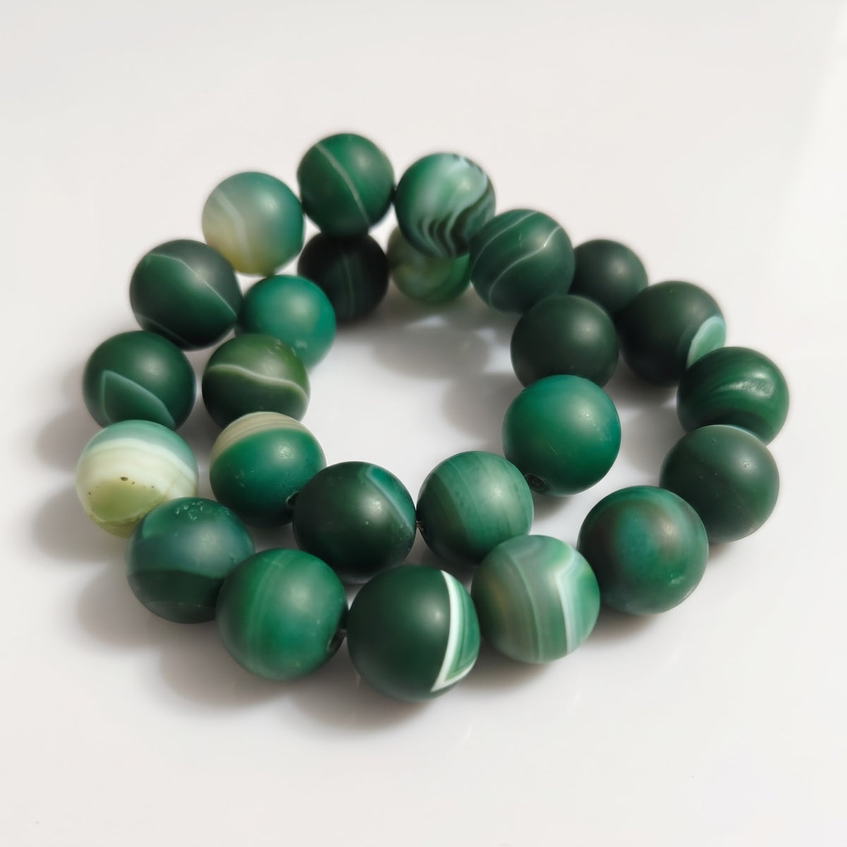 Collana di Agata Verde Satinata — Perline Tonde 14mm | 45 cm
