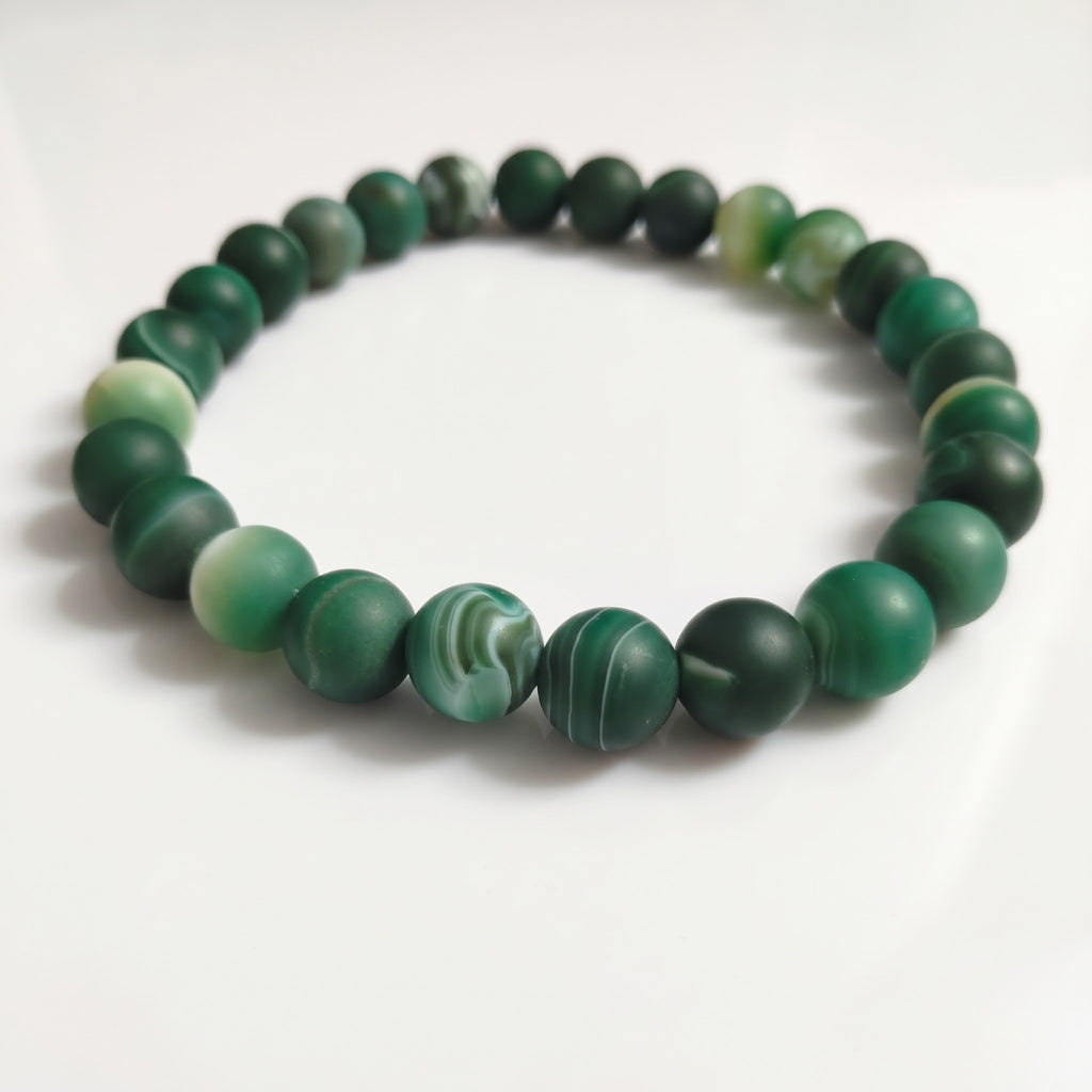 Collana di Agata Verde Satinata — Perline Tonde 14mm | 45 cm