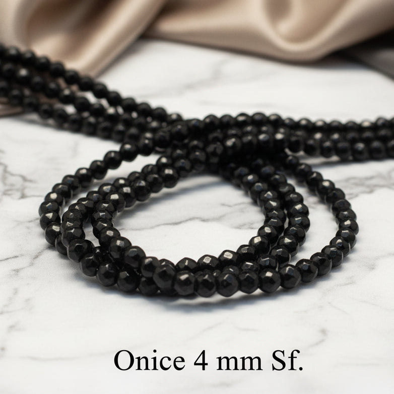 Black Onyx — Faceted Beads 4mm | Strand ~38 cm