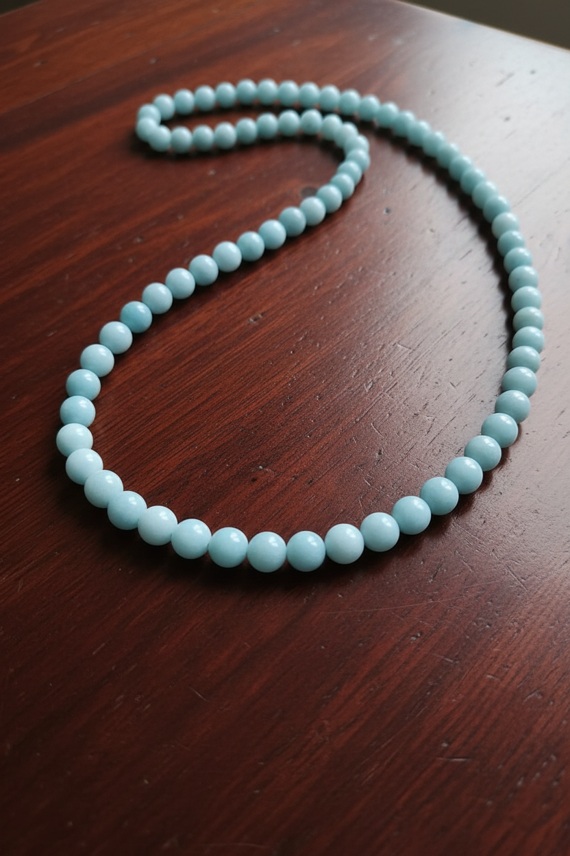 Natural Aquamarine Chalcedony Necklace — 10mm Beads | 75 cm