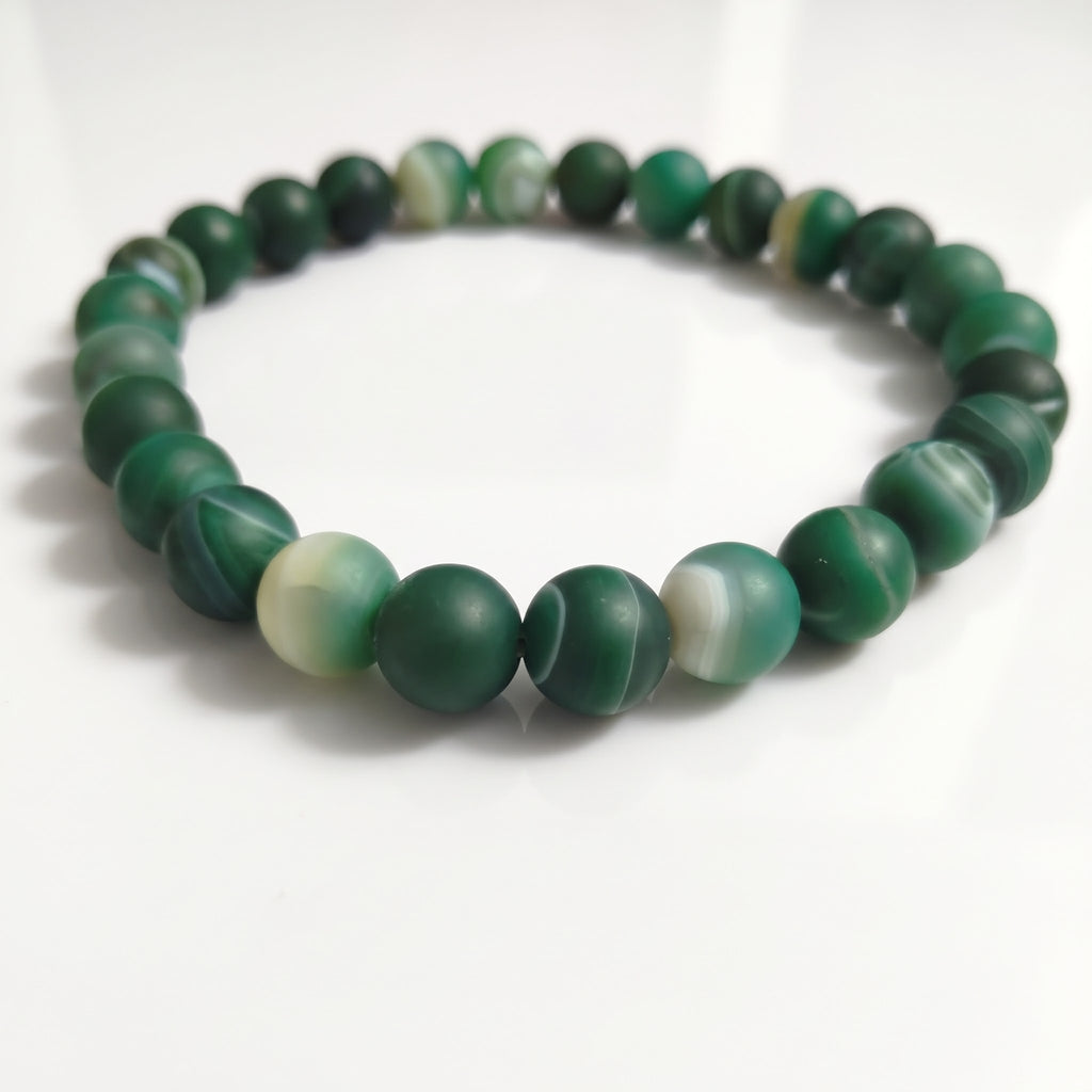 Collana di Agata Verde Satinata — Perline Tonde 14mm | 45 cm