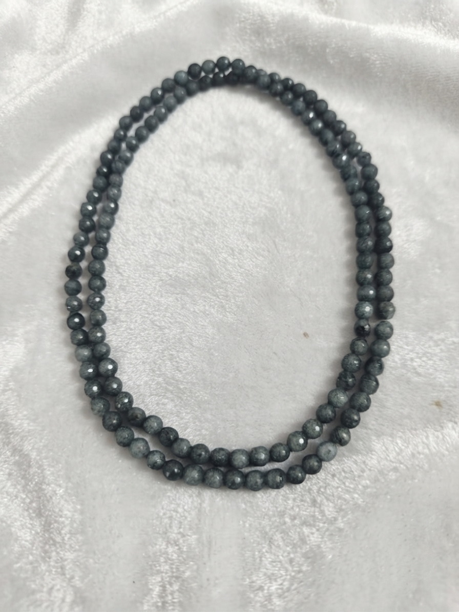 Collana di Giada Cadet Blu — Sfere Sfaccettate 8mm | 110 cm