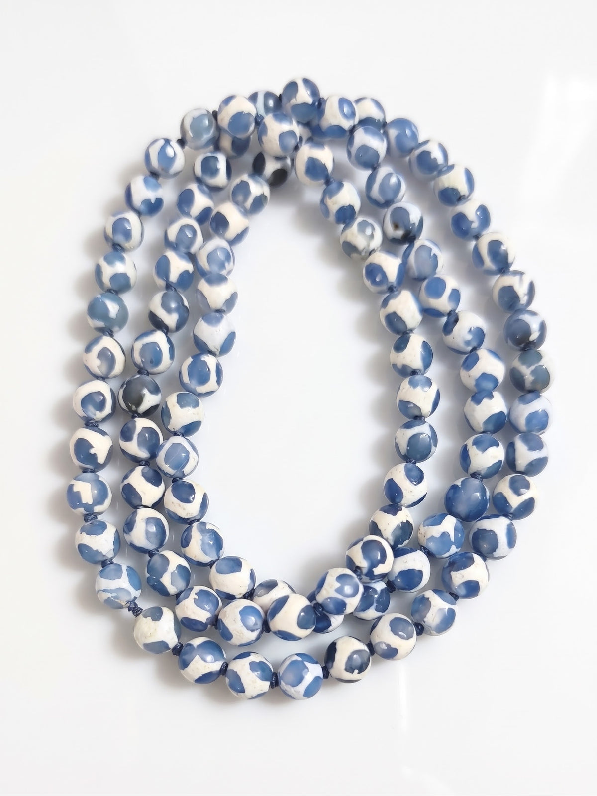 Collana Mala Annodata di Agata Tibetana Dorso di Tartaruga — 8mm | 80 cm