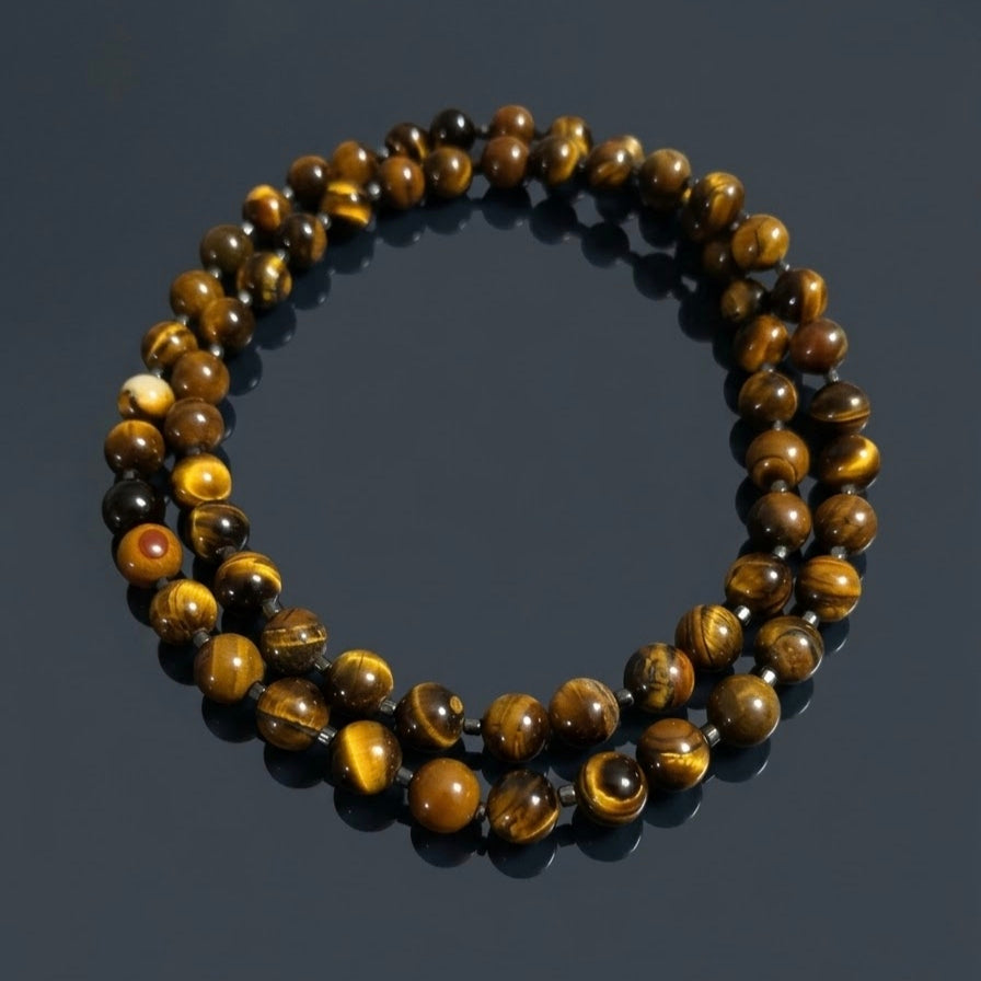 Collana Mala di Occhio di Tigre ed Ematite — Sfere 10mm | 80 cm
