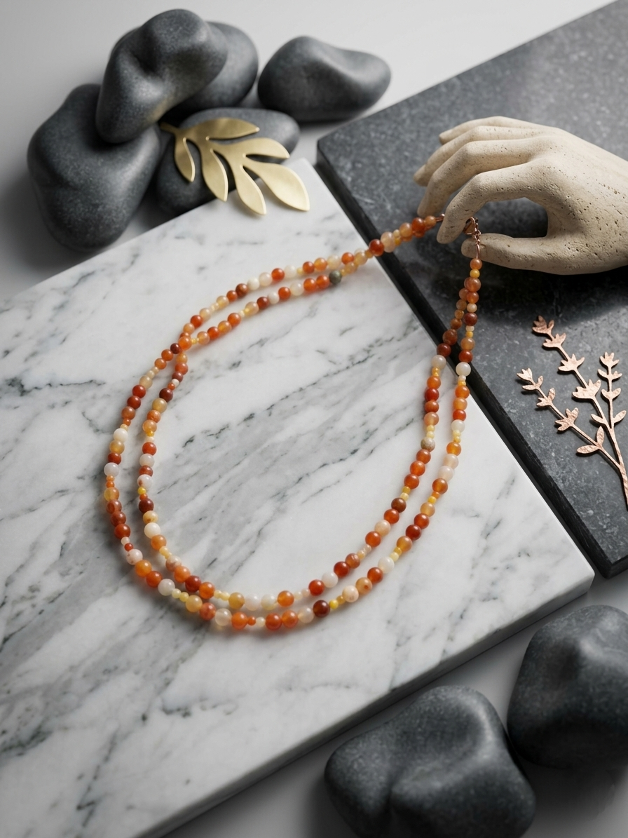 Long Natural Golden Silk Jade Necklace — 4/8mm Beads | 150 cm