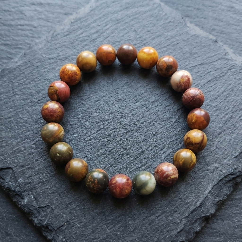 Bracciale di Diaspro Picasso — Sfere 10mm | 19-22 cm