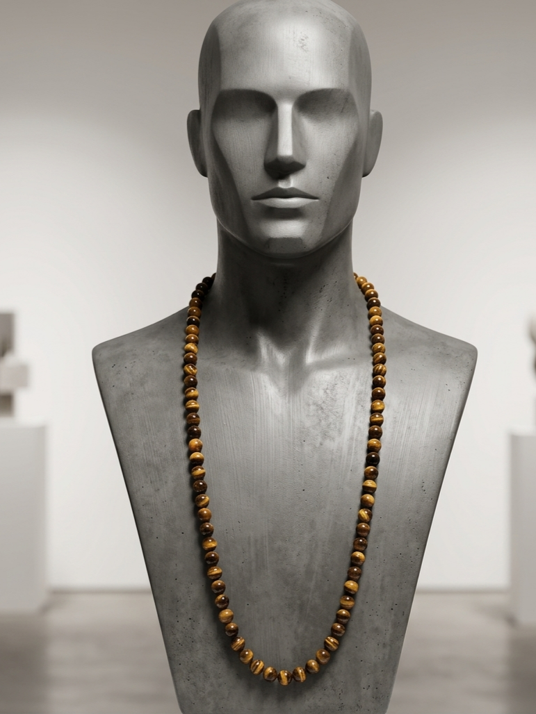 Collana Mala di Occhio di Tigre  — Sfere 10mm | 75 cm