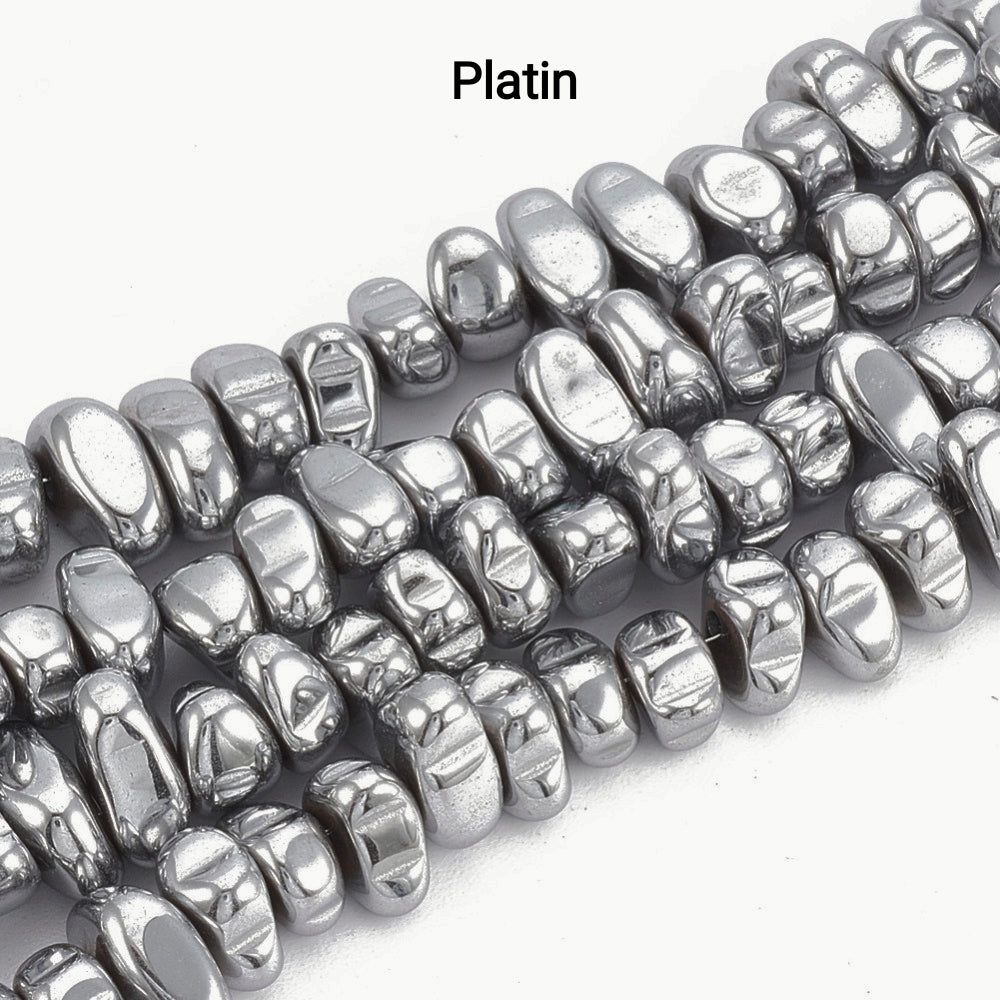 Ematite — Nuggets 4,5/10mm | Silver, Platinum, Light Gold | Filo ~38 cm