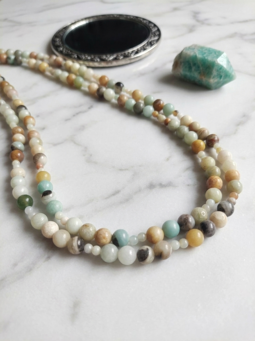 Long Necklace with Natural Flower Amazonite — Stones 4/8mm | 150 cm