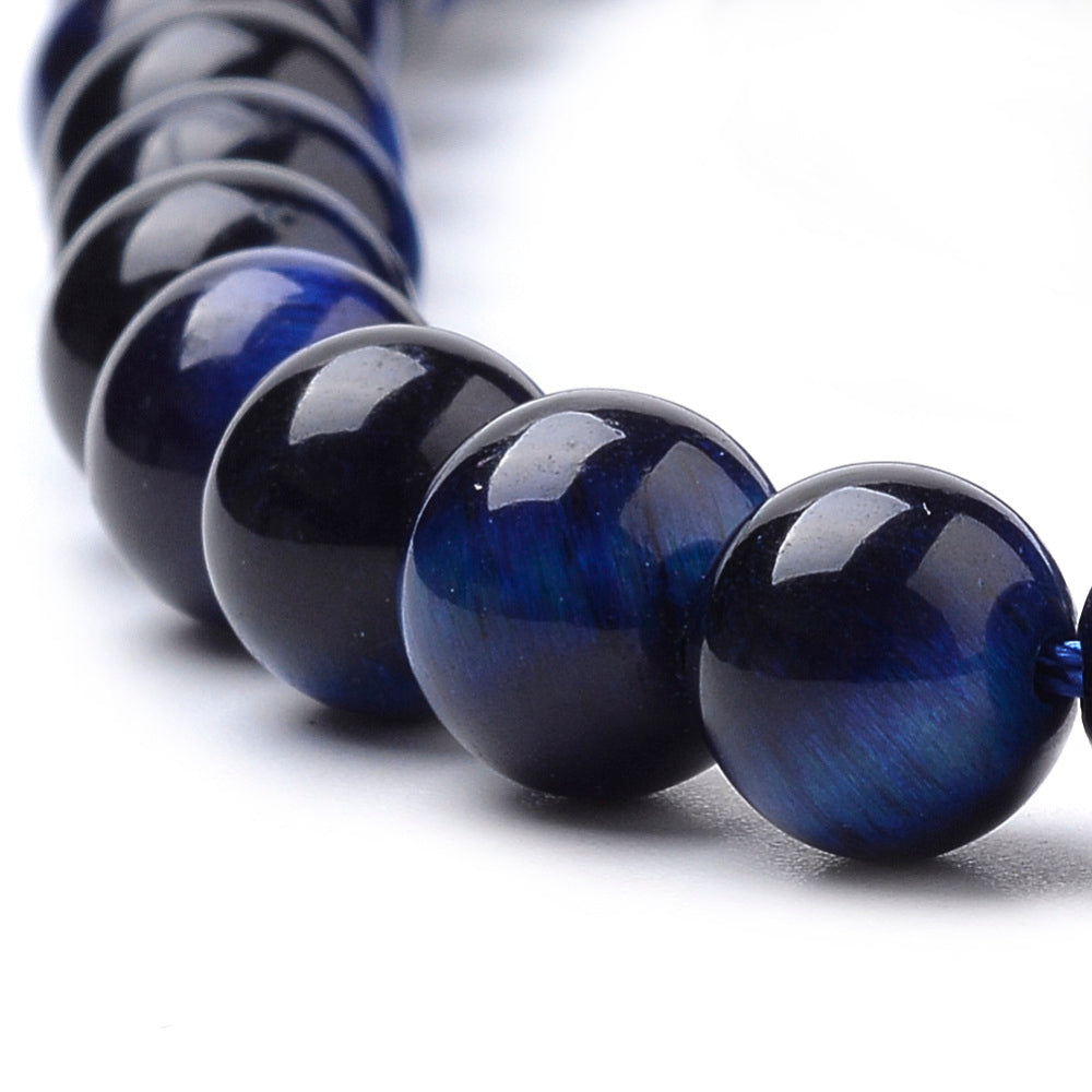 Œil de Tigre Bleu Naturel — Perles Rondes 8mm | Fil ~ 38 cm