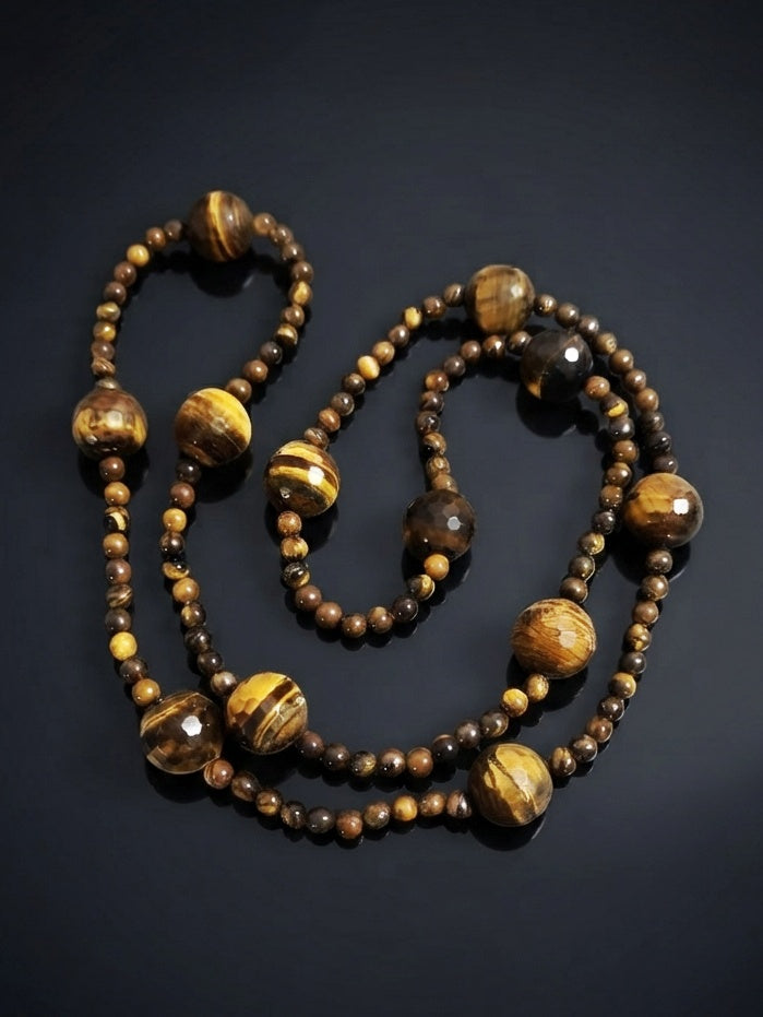 Collana Mala di Occhio di Tigre — Sfere 12mm e 6mm | 90 cm