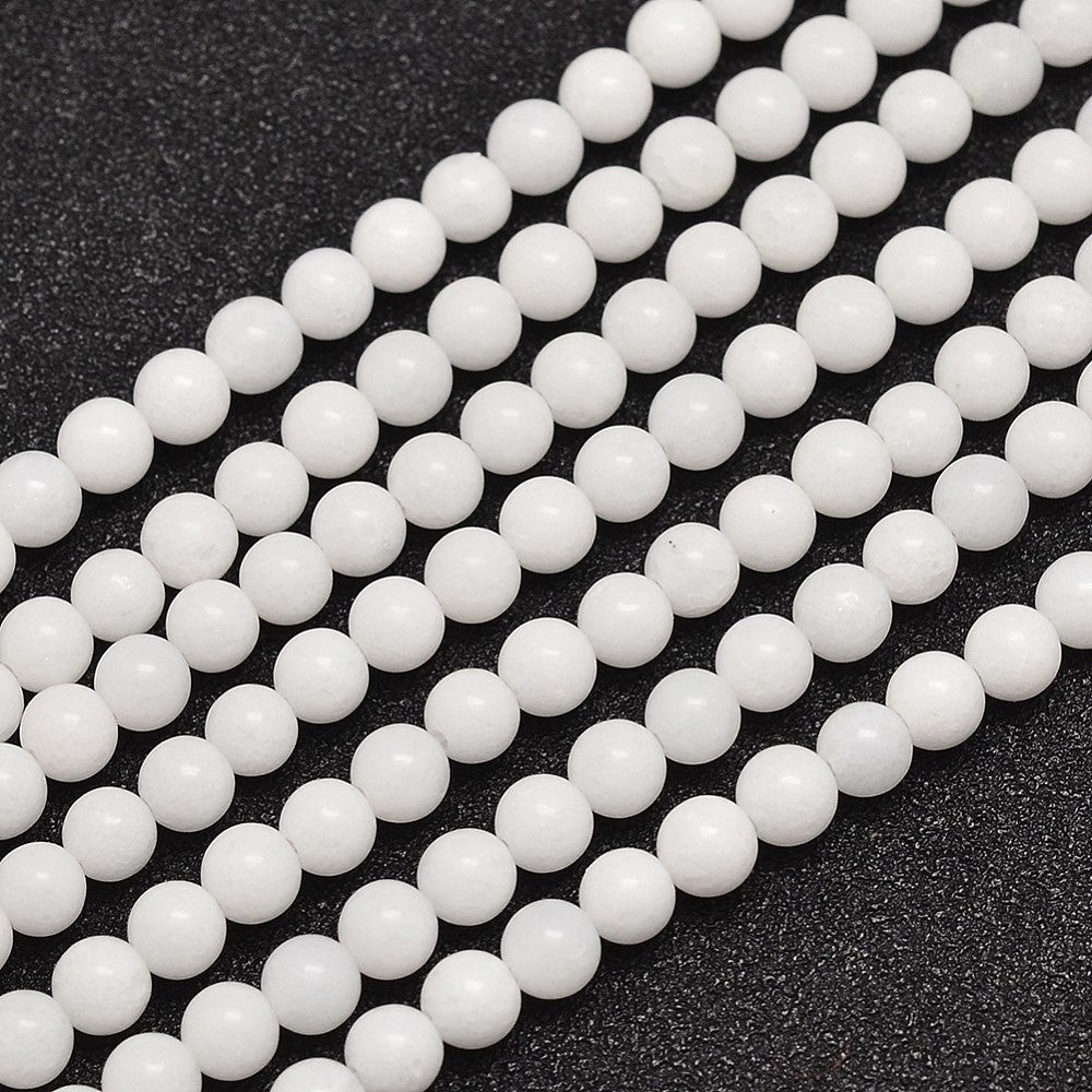 White Natural Jade — Round Beads 4/6/8mm | Strand ~39 cm