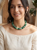 Collana di Agata Verde Satinata — Perline Tonde 14mm | 45 cm