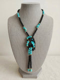Long Necklace Black Agate, Turquoise and Golden Hematite — 120 cm