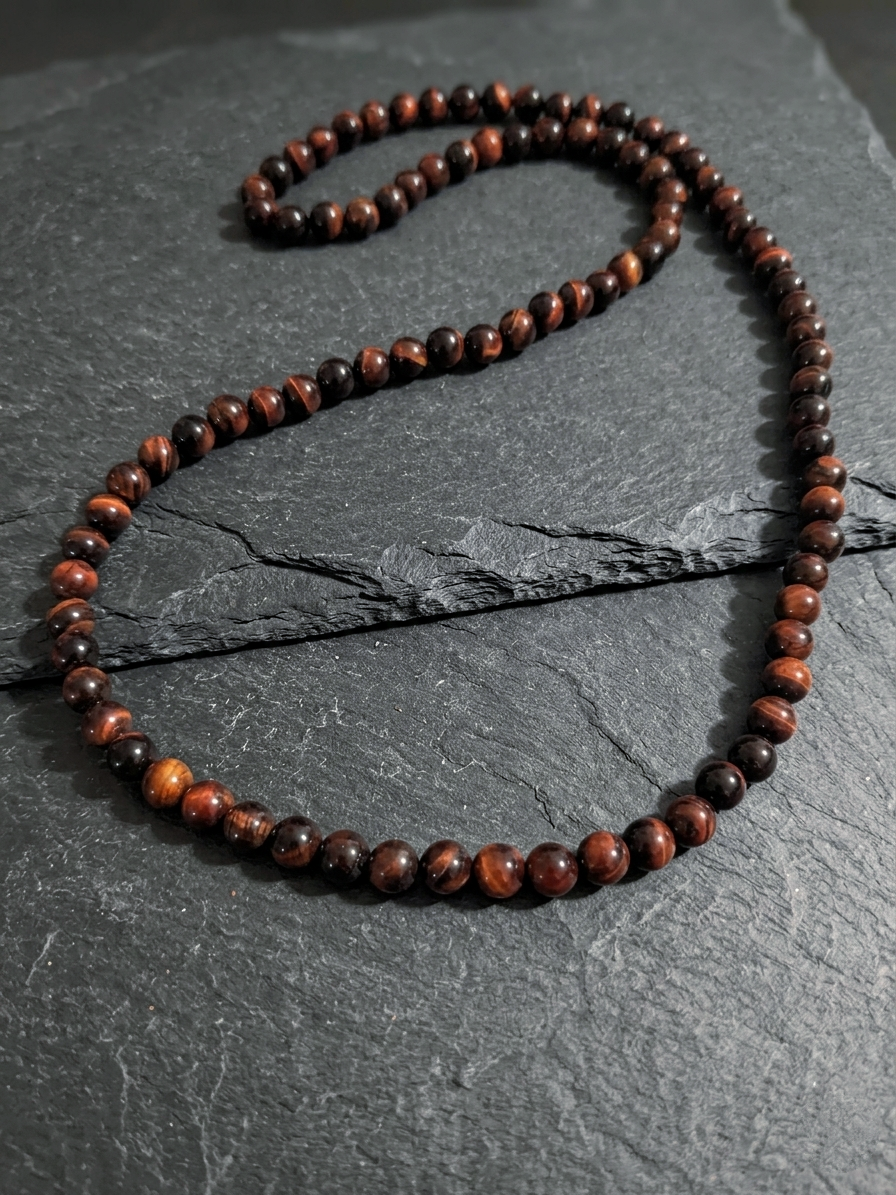 Red Tiger's Eye Mala Necklace — 8mm Beads | 75 cm