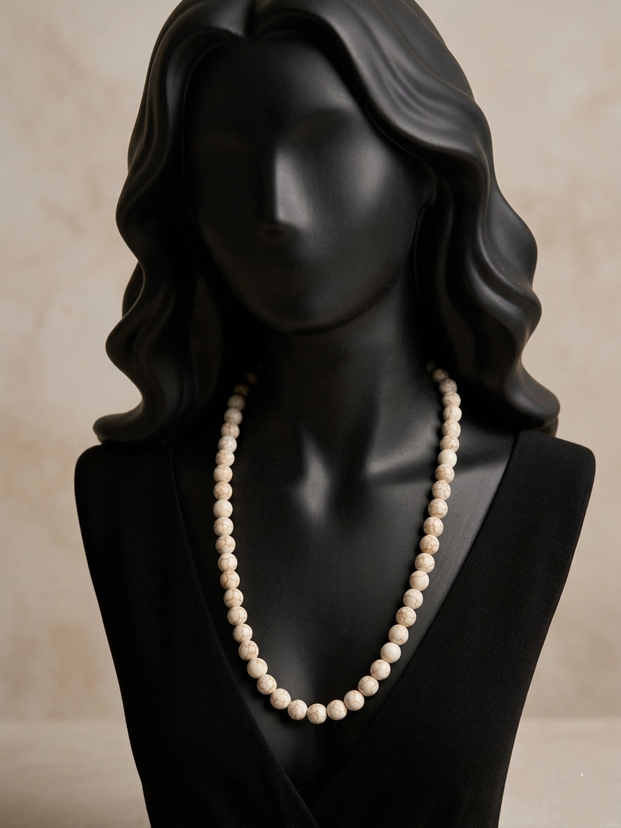 Natural Magnesite Necklace — 10mm Beads | 75 cm