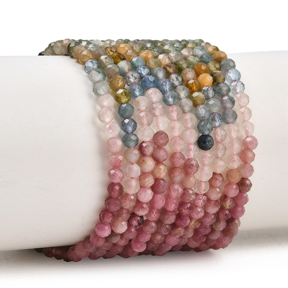 Multicolor Tourmaline — Gradient colors — Faceted beads 2.8/3mm | Strand ~40 cm