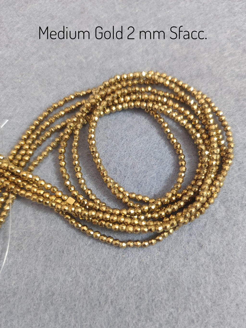 Hématite — Perles Facettées 2/3/4mm | Or Médium | Fil ~40 cm