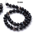 Agate Noire Naturelle — Perles Rondes 6/8/10mm | Fil ~39 cm