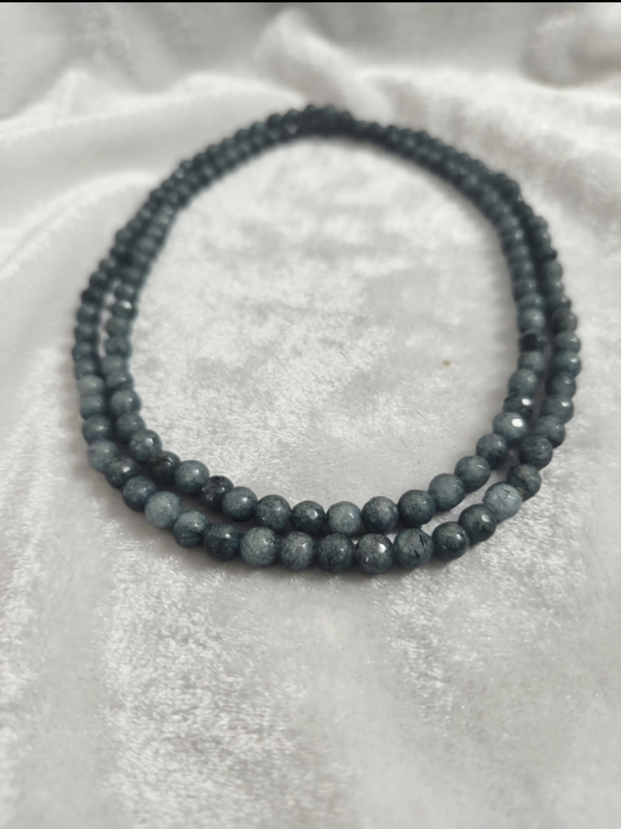 Collana di Giada Cadet Blu — Sfere Sfaccettate 8mm | 110 cm